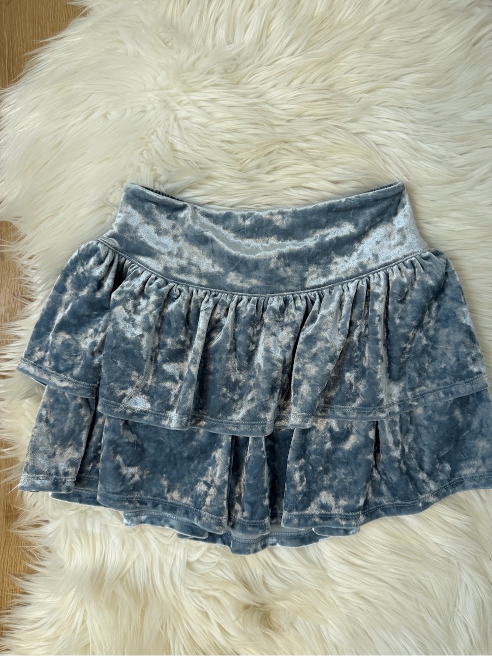 GAP Girls Crushed Velvet Tiered Skater Skirt in Light Blue Size 8